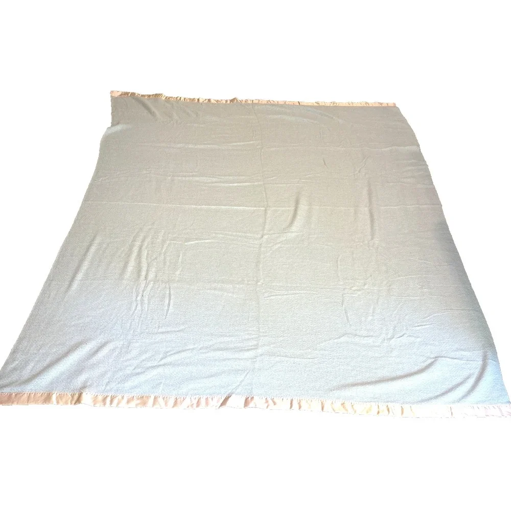 Vintage Blue Waffle Weave Pink Satin Trim Acrylic Blanket 90x70 70s Retro  Cute